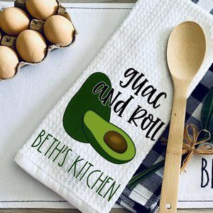 TEA TOWEL-GUAC AND ROLL-ROCK AND ROLL PUN-Kitchen Towel-Personalized-…